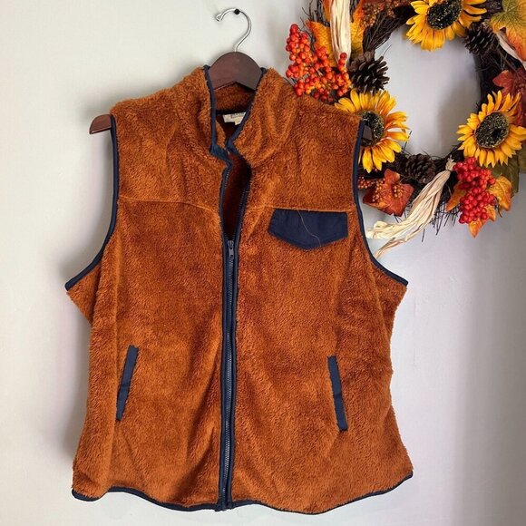 Perch Blue Pepper Faux Sherpa Womens Plus 2X Vest Brown NWOT - Picture 1 of 9